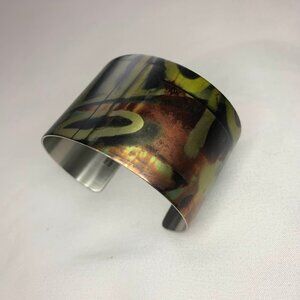 Tattooed Steel "Barrel" 1.5"x5.5" Cuff Bracelet Graffiti Print Made in USA